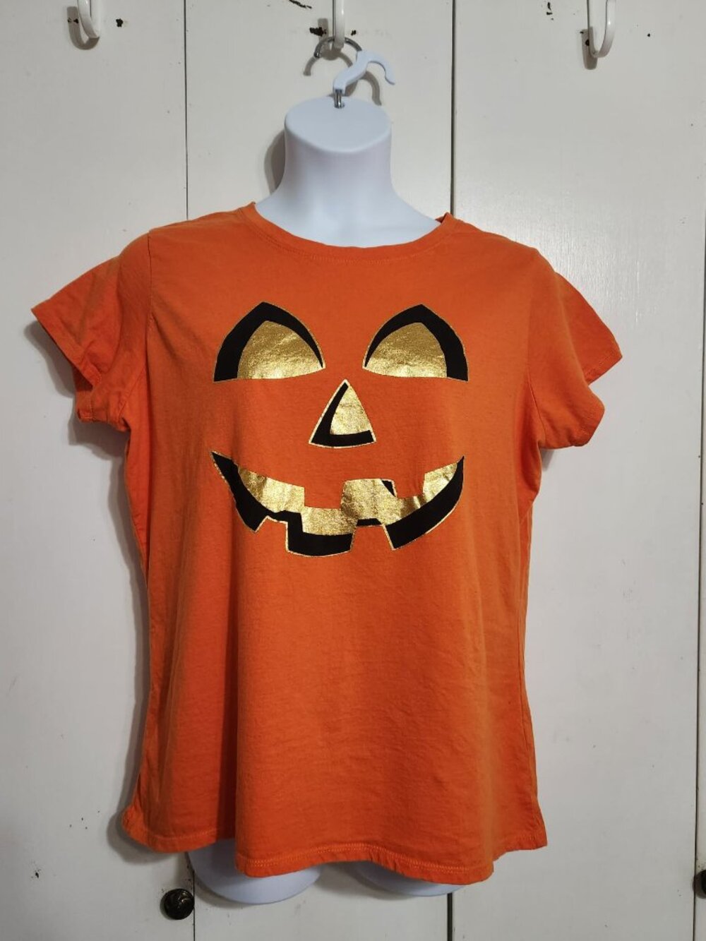 Halloween Jack O Lantern Shirt Women 3X Orange Gold Pumpkin T-Shirt Fits Like XL